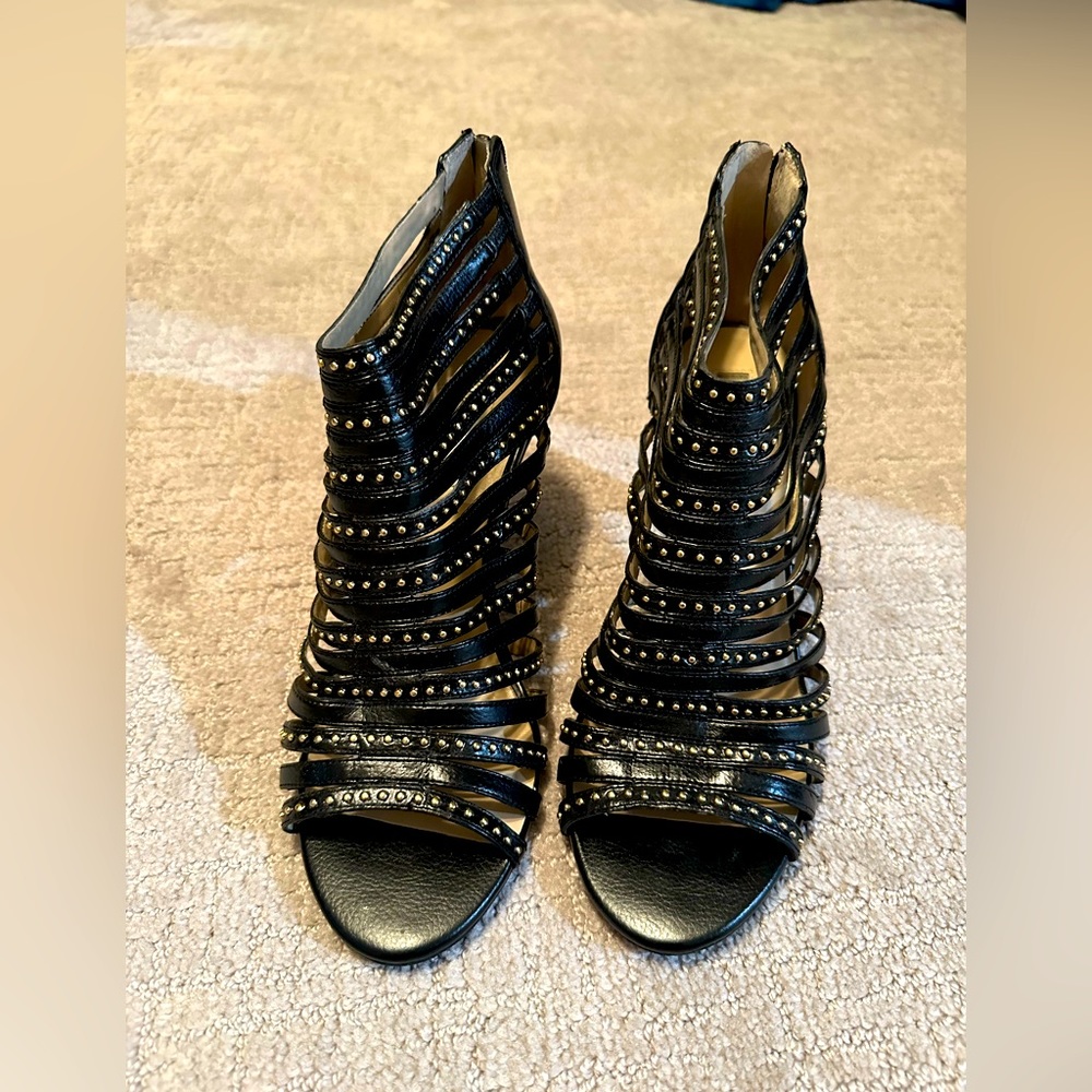 INC embroidered gold and black sandal